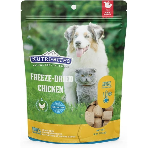 Nutri Bites Freeze Dried Chicken Dog & Cat Treat 4 oz | Healthy Pet Food Topper | All Natural, High Protein