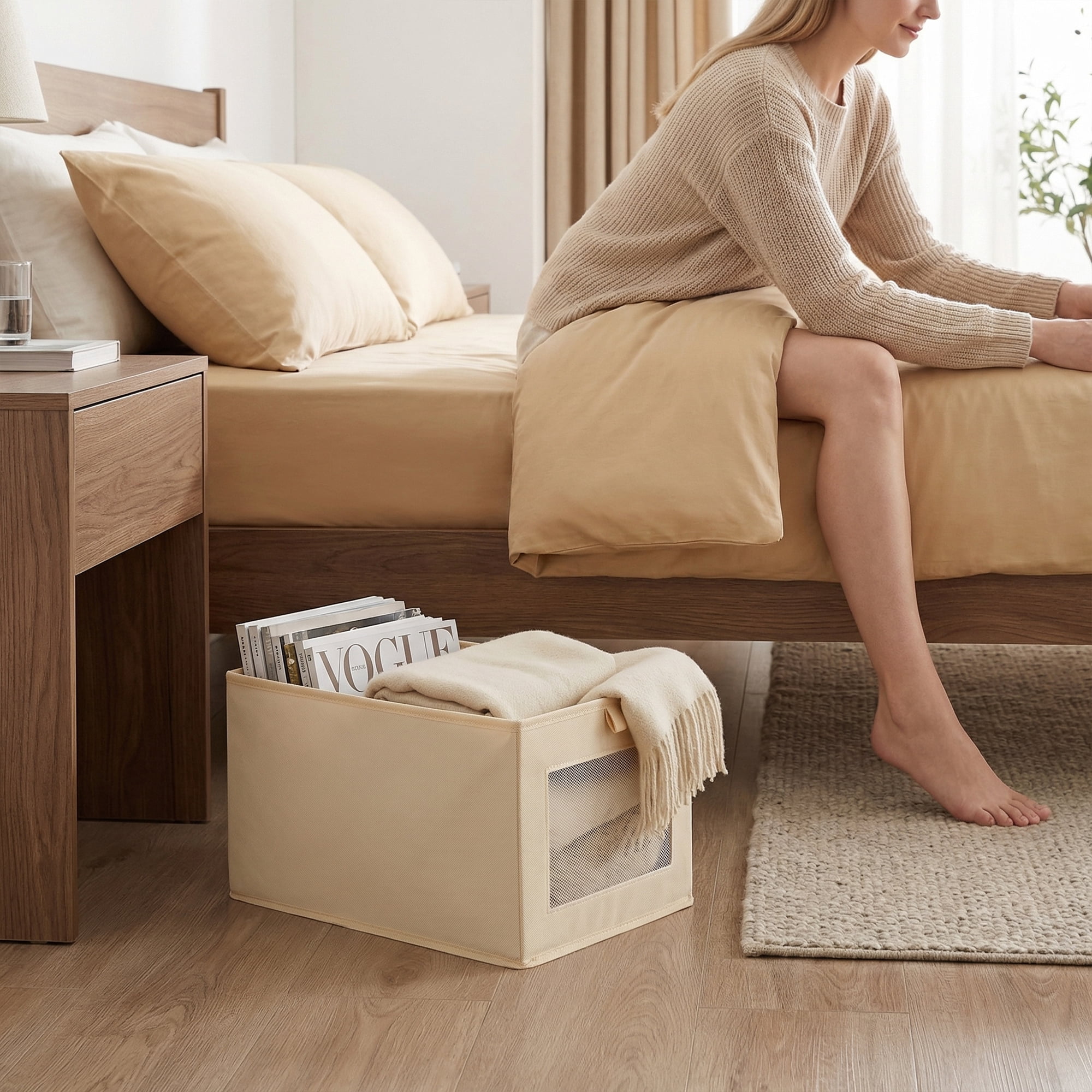 Unique Bargains 3pcs Storage Cube Fabric Storage Bins Beige 18.5*11.8*9.8in