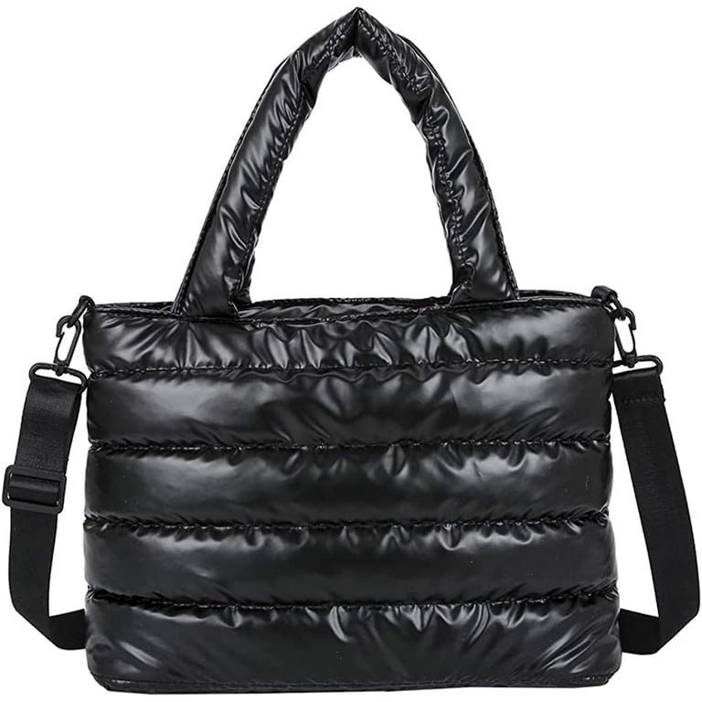 LAIBMFC Puffer Tote Bag for Women Quilted Puffy Handbag Lightweight Winter Down Cotton Padded Shoulder Bag Down Padding, Women's, Size: Large, Black