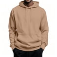 thumbnail image 2 of Plain Solid Fleece Hooded Sweatshirt For Men, Loose Long Sleeve Athletic Shirt, Daily Drawstring Hood Outerwear Brown 3XL, 2 of 8