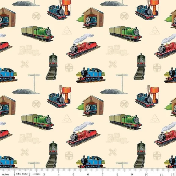 Thomas & Friends™ 80th Anniversary Main Cream Cotton Fabric (1 yard)