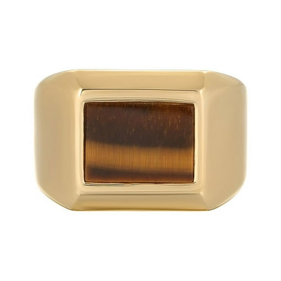 Metro Jewelry Tiger Eye Rectangle Ring for Men in Stainless Steel with Yellow Gold Ion Plating - 9 MM Wide - Size 10