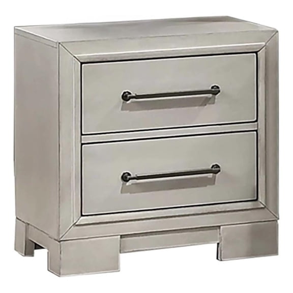 Jaxen Nightstand End Table-Antique White Rubberwood-2 Drawers-23 Inch