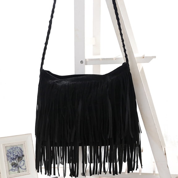 Pawsdot Fringe Bags Women Fringe Crossbody Shoulder Bag Polyester Black 1Pack Essential Holding for Daily Use