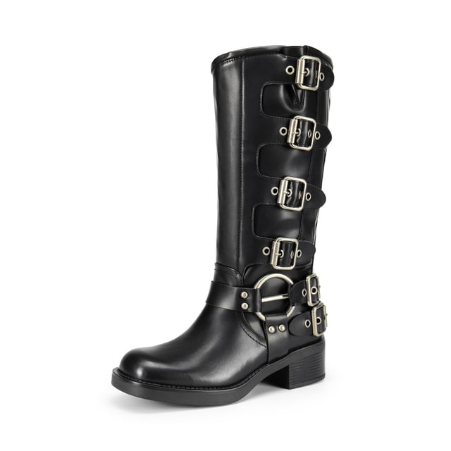 Bota DREAM PAIRS SDKB2416W Negra Altura Rodilla con Hebilla y Tacón
