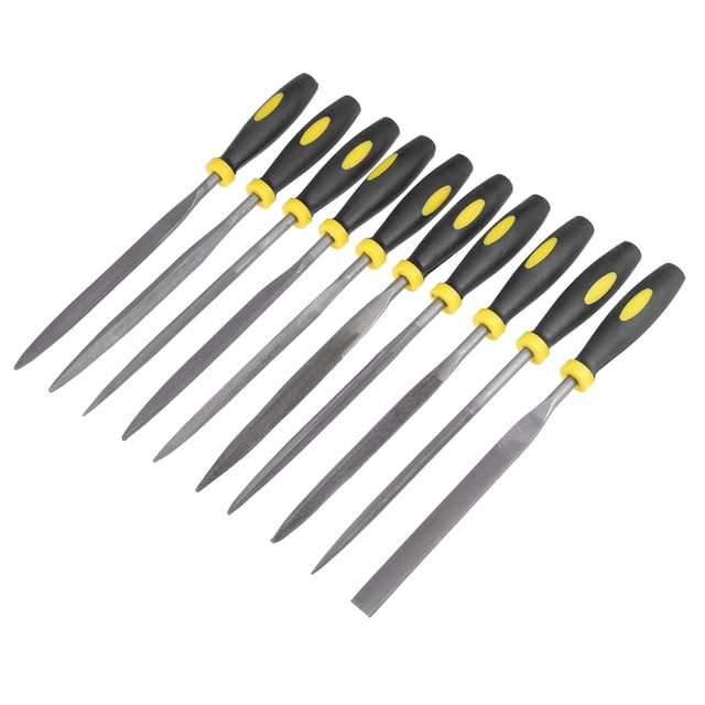 Unique Bargains 10Pcs Smooth Cut Bearing Steel Needle File Set with Rubber Handle, 5mm x 180mm