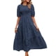 thumbnail image 2 of Lucakuins - Vestido midi de verano para mujer, línea A, manga corta, cuello redondo, cintura alta, vestido floral de encaje Lucakuins moda, 2 of 4