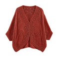 thumbnail image 5 of Kakishop Women's Short Sleeve Summer Cardigan V-Neck Button up Lightweight Hollow Out Sweater Cardigans Shrug,Red, 5 of 5