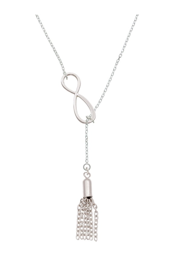 Silvertone Small Tassel Silver tone Elegant Infinity Lariat Necklace