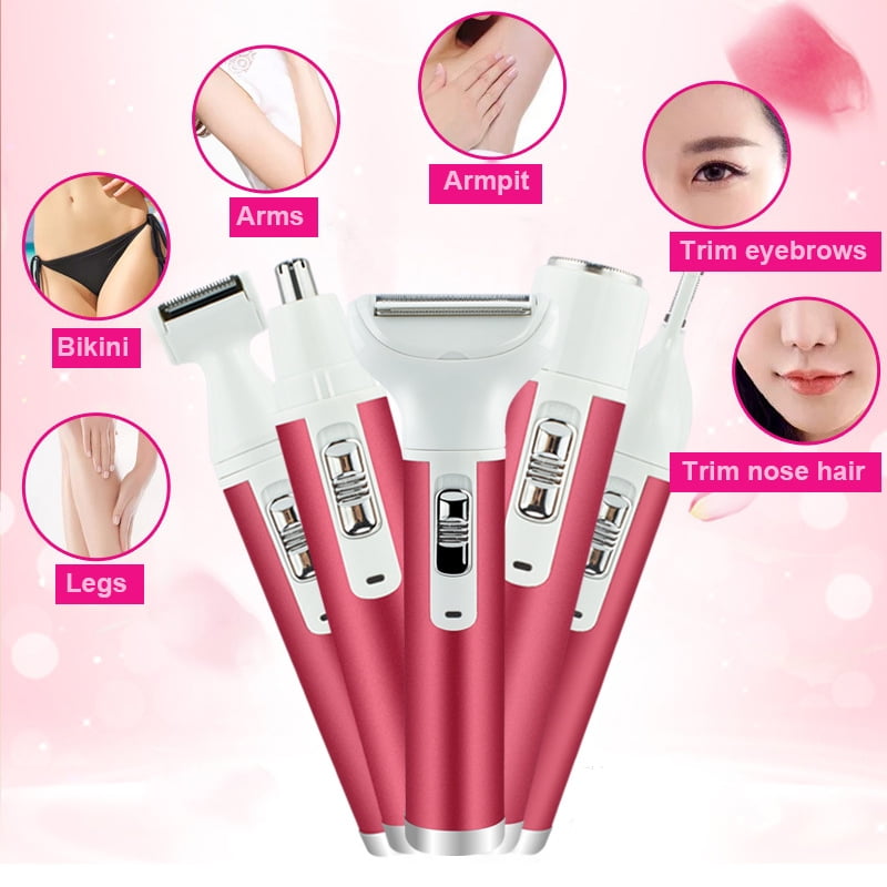 5 in 1 Women Electric Razor Cordless Hair Removal Ladies Shaver Painless  Body Hair Trimmer Remover for Bikini Facial Nose Ear Eyebrows Leg Armpit  Clipper Grooming Groomer Kit 