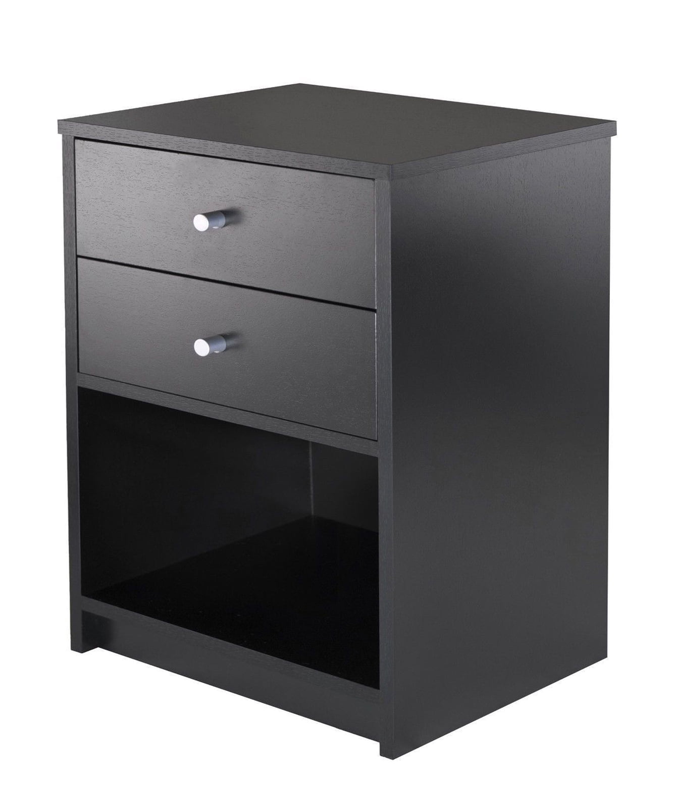 Homfa Nightstand with Drawer, Black, 2 Tier Small Bedroom Side