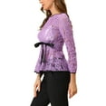 thumbnail image 4 of INSPIRAR CHIC Blusa de encaje con peplum para mujer, mangas de pulsera florales, top con cintura ajustable, XS, púrpura-1, 4 of 8