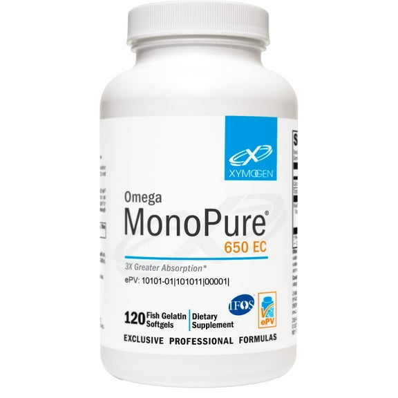 XYMOGEN Omega MonoPure 650 EC - Omega-3 Fish Oil Supplements for Women & Men - with omega-3 fatty acids - Smaller Softgels with 3X Greater Absorption - Support a Healthy Heart & neural (120 Softgels)