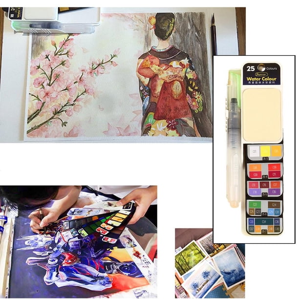 Juego de pintura de acuarela, 42/33/25 colores Kit de acuarela de bolsillo de viaje de pintura plegable con pincel, perfecto para pintores Bosquejo de Baoblaze pintura de acuarela