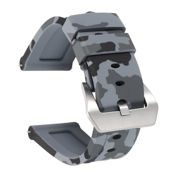 Uxcell Silicone Watch Bands 24mm Width Waterproof Quick Release Rubber Watch Bands with Silver Buckle for Men Women, Camo Gray