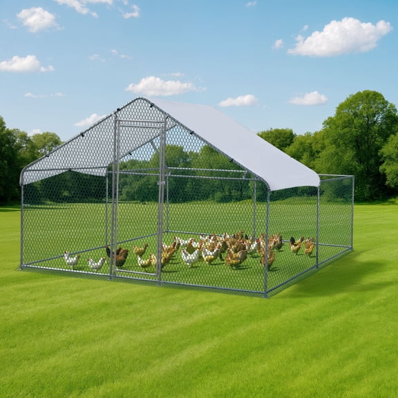 Zimtown 10ft Walk-in Chicken Coop, Peak Style Metal Run with UV/Waterproof Cover