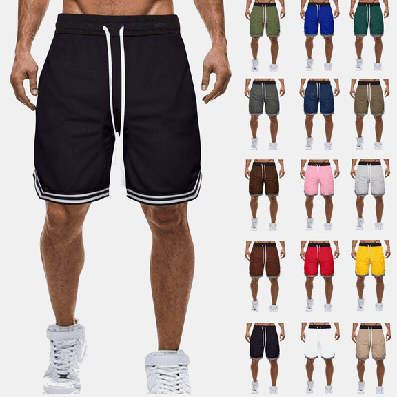 hoksml Men's Basketball Shorts Summer Solid Color Colour Blocking Sports Fitness Comfortable Breathable Shorts Elastic Waist Drawstring Athletic Shorts