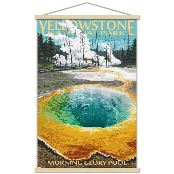 Lantern Press - Yellowstone National Park, Wyoming, Morning Glory Pool Wall Poster with Magnetic Frame, 22.375" x 34"