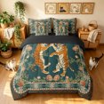 thumbnail image 3 of Manfei Hippie Tiger Twin Bedding, Funny Animals Bedding Comforter Set, Teal Sage, Black Reversible, 7 Pieces, 3 of 6