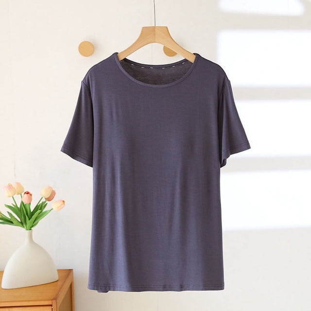 Pijama de manga corta para mujer, de moda, de color liso, con almohadilla para el pecho, sin aros de acero, ropa interior inferior, pijama de manga corta, top de algodón para mujer