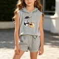 thumbnail image 4 of Girls Cotton 2pc Outfits Summer Printed Sleeveless T-Shirts Hoodies Comfy Shorts Casual Sets with Pockets Gray 3 7-8 Years, 4 of 6