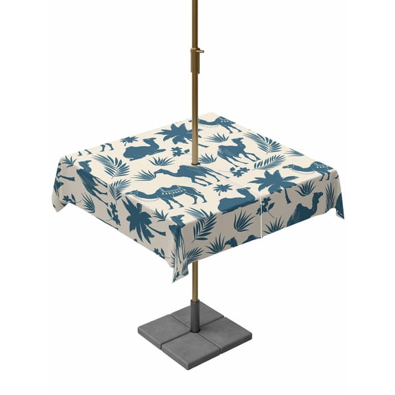 Outdoor Tablecloths with Umbrella Hole & Zipper, Tropical Plants 60x60 Inch Square Tablecloths, Summer Farmhouse Vintage Blue Camels Waterproof Table Cloth, Patio/Pool/Picnic Table Covers