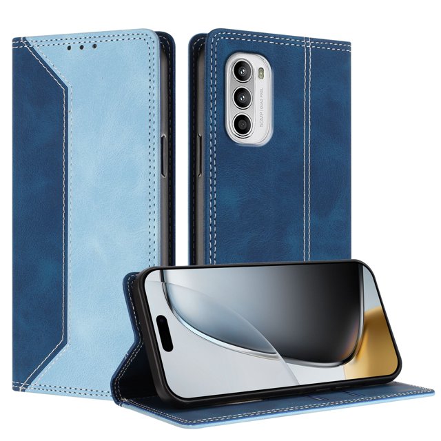Funda FOXDOCK para Motorola Moto G 5G 2022 de Cuero Premium Bicolor con Ranuras RFID, Carcasa Tipo Billetera Antigolpes y Soporte Plegable