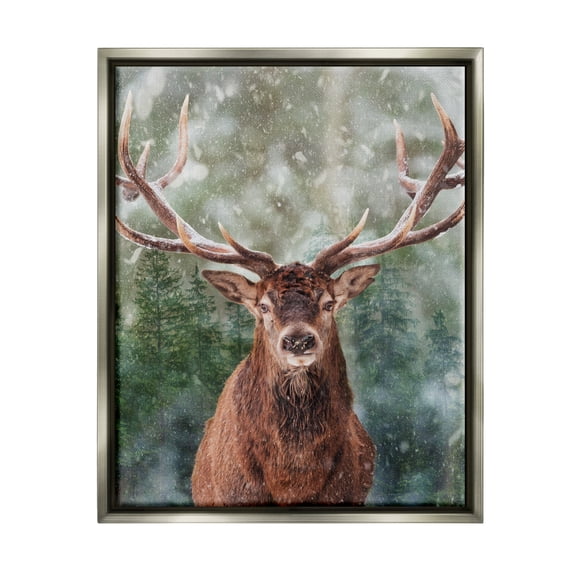 Stupell Industries Woodland Forest Deer Animals & Insects Painting Gray Floater Framed Canvas Art Print Wall Art, 17 x 21