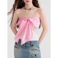 thumbnail image 3 of FAROOT Women's Bow Front Tube Tops Summer Strapless Contrast Color Bandeau Tops Slim Fit Shirts, 3 of 8