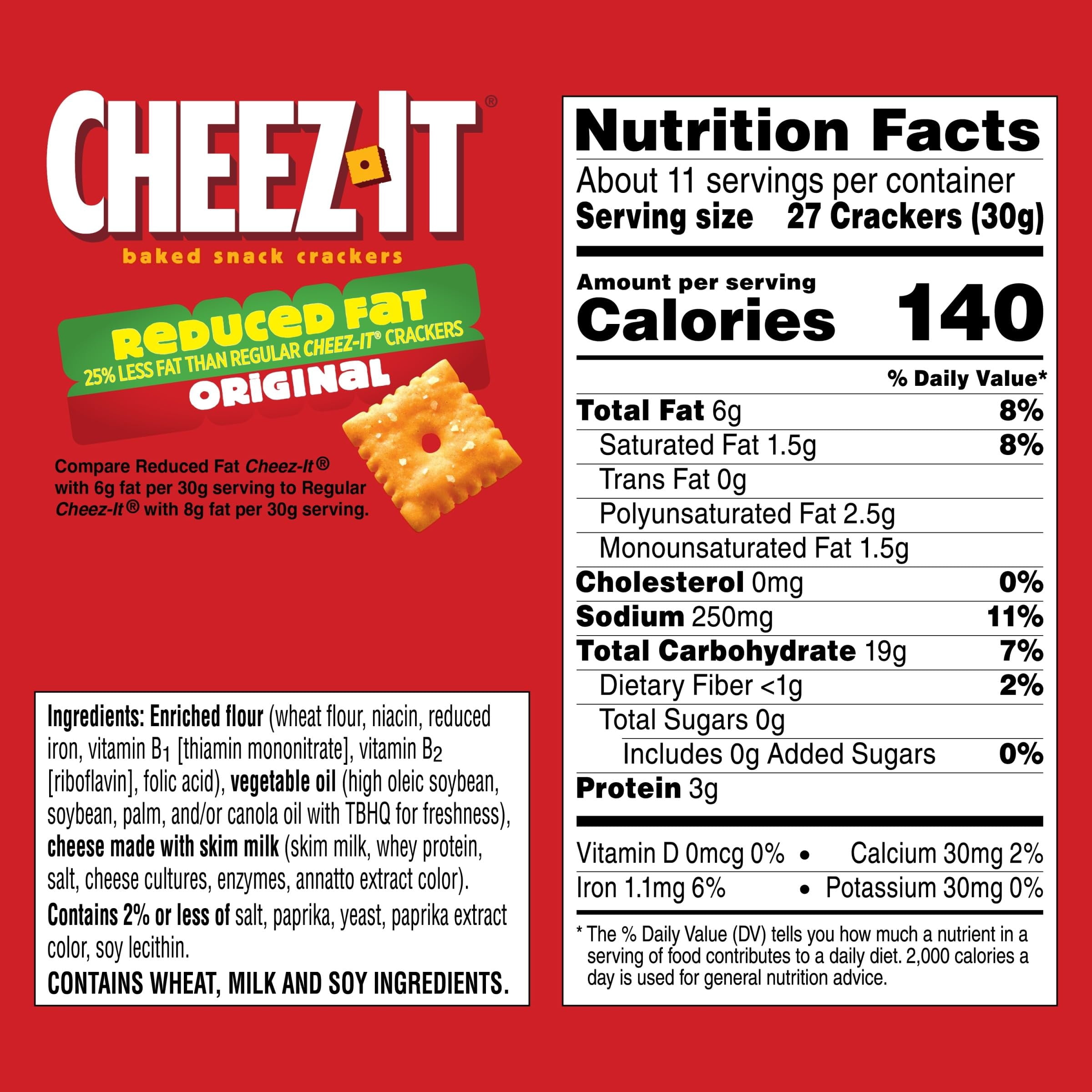 Cheez-It Reduced Fat Originl Baked Snack Crackers 11.5 oz (Pack of 3)