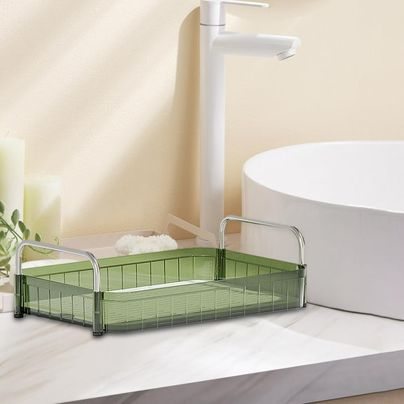 Counter Standing Rack Stainless Steel Pipe Large Capacity Cosmetic Holder Makeup Display Shelf for Dorm Table Office Kitchen Bathroom , Green