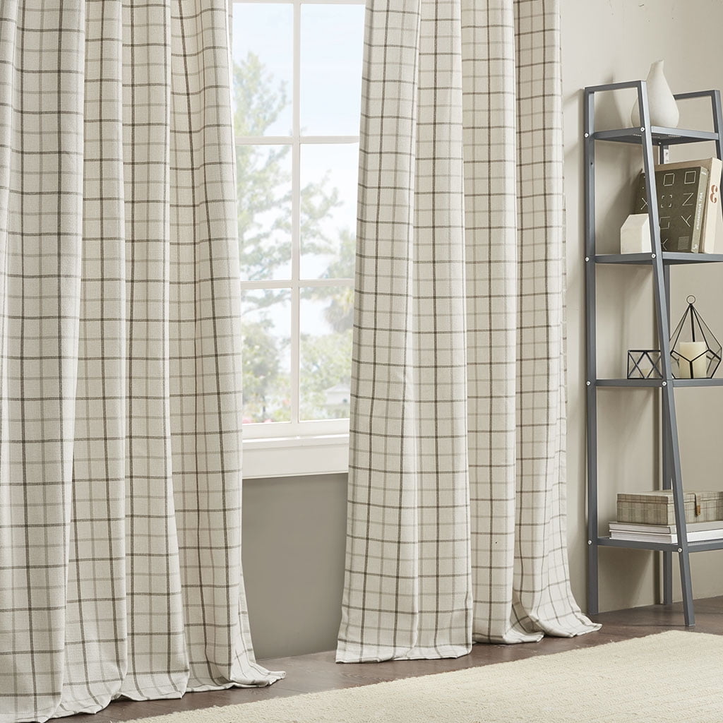 Plaid Rod Pocket and Back Tab Curtain Panel with Fleece Lining Natural 50"x95"