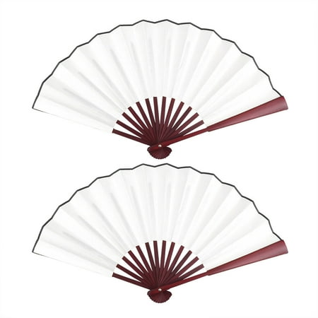 

2 Pcs 8 Inch Fabric Folding Fans Handheld Blank Fans Simulated Red Wood Frame Fans Chinese Style Fan for Decoration Gifts (White
