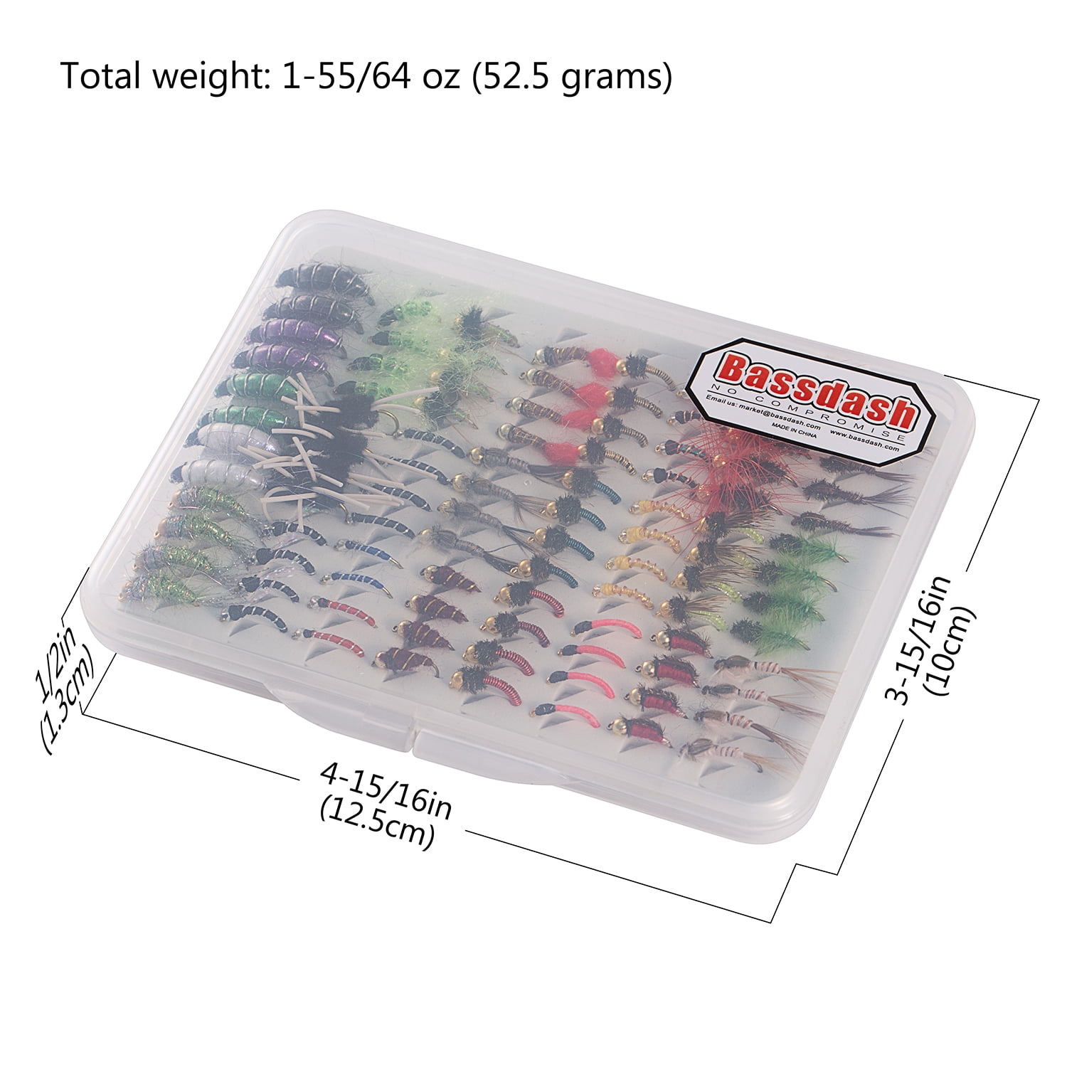 Bassdash Fly Fishing Nymph Flies Kit, Pack of 96 pcs Fly Lure, with Ultrathin Fly Box