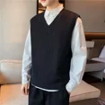 thumbnail image 4 of Chalecos de punto para hombre, corte holgado, novedad, chaleco de color liso, suéter de otoño e invierno, para hombre, reseñas de ropa coreana, barata y elegante, 4 of 4