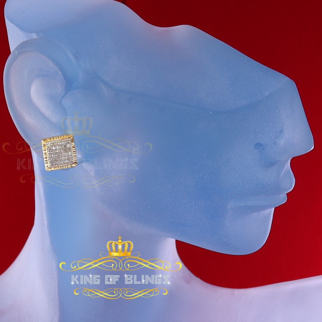 King of Bling's Aretes Para Hombre 925 Yellow Silver 0.20ct Diamond Stud Women's Square Earrings