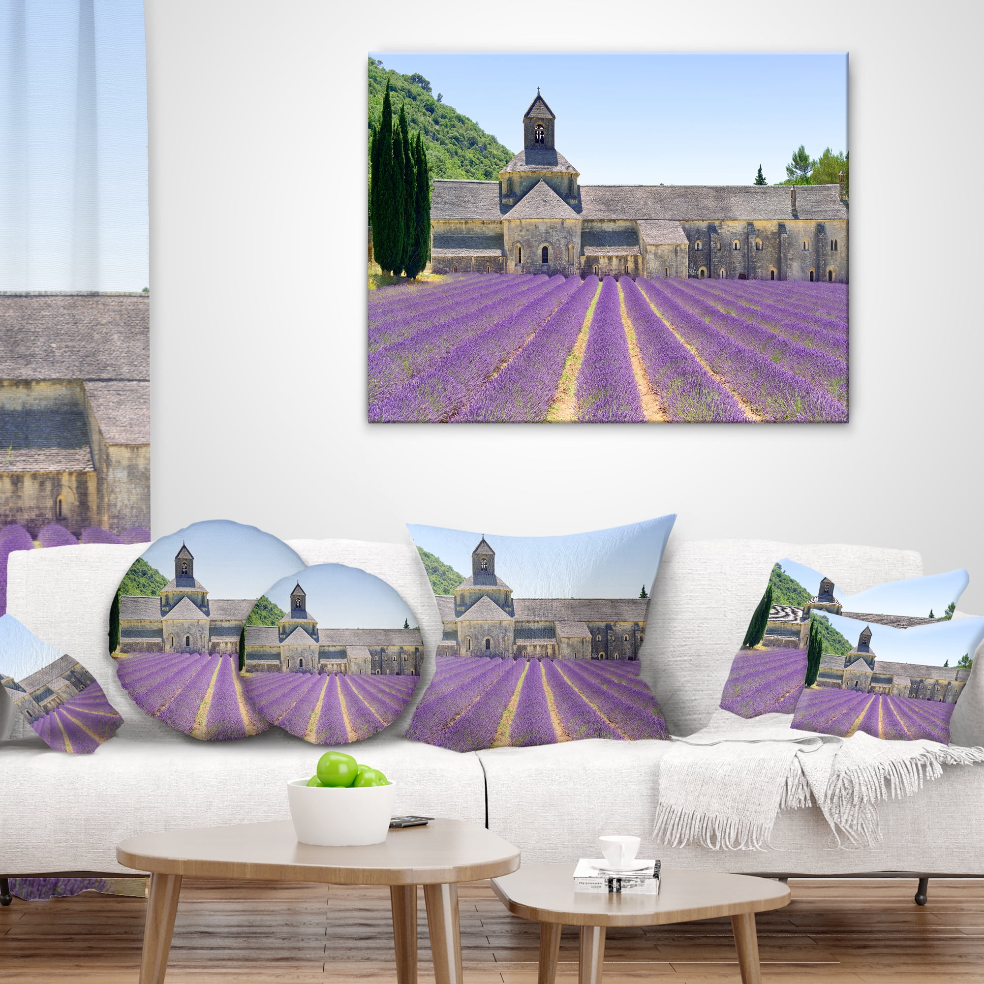 Designart Abbey of Senanque Blooming Lavender - Landscape Wall Throw Pillow - 12x20