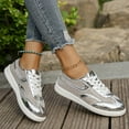 thumbnail image 4 of Metallic Mesh Low Top Fashion Sneakers for Women Glitter Breathable Lace up Walking Flats Casual Shoes, 4 of 8