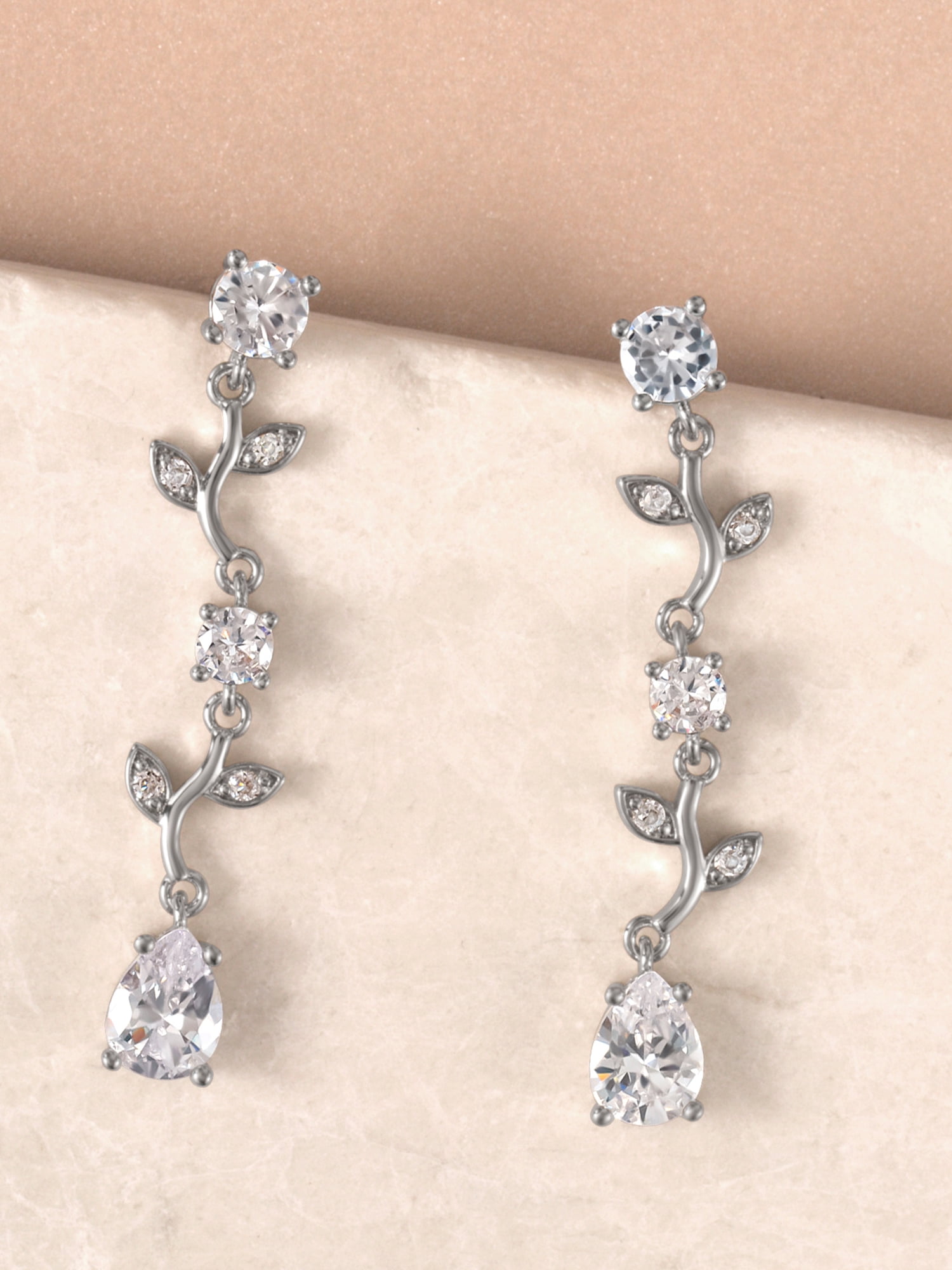 Brilliance Fine- Women's Silver Plated Cubic Zirconia Twig Dangle Earrings