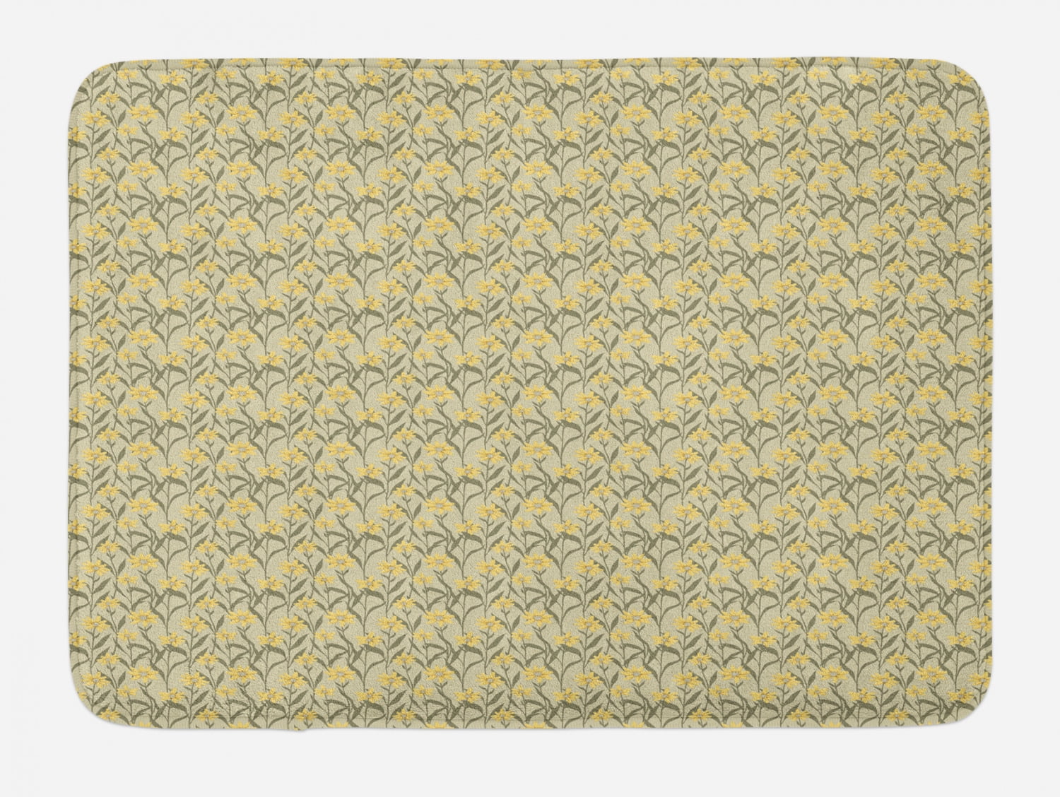 Yellow and Green Bath Mat, Chamomile with Retro Design Inspirations ...