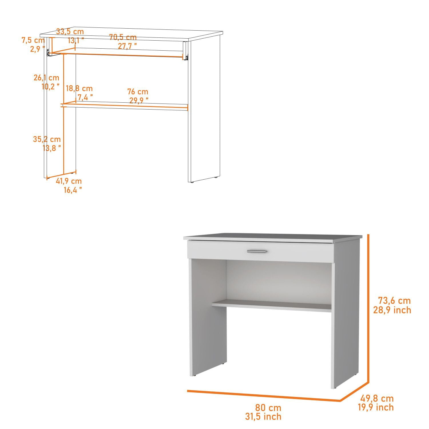 Asteroutdoor Storage Desk with Drawer and Shelf, Modern Computer Desk for Office