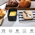 thumbnail image 2 of Butter Dish - Large Ceramics Butter Holder with Silicone Sealing, Natural Wooden Lid and Stainless Steel Knife, Perfect for 2 Stick of Butter, Black, 2 of 6