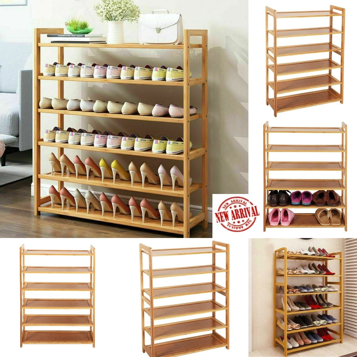 Goorabbit 【Limited 3 Coupon】Shoe Racks Clearance 6 Tier,Bamboo