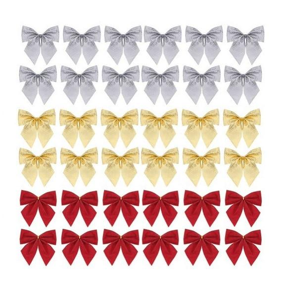 Christmas Tree Bows Christmas Wreath Festival Bowknot for Christmas Decoration 36 pcs Christmas Tree Bows 2.36 Inch Mini Ribbon Bows Ornaments for Christmas,(Gold,Red,Silver)