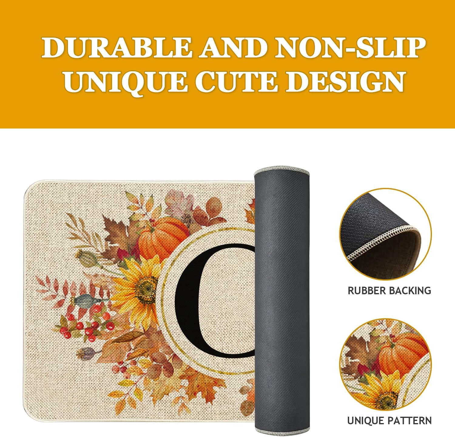 Fall Monogram Letter C Door Mat 30 X 17 Inch Family Last Name Initial Welcome Doormat Indoor Outdoor Entrance Floor Rug Non Slip Fall Autumn Thanksgiving Decor Rubber Mats