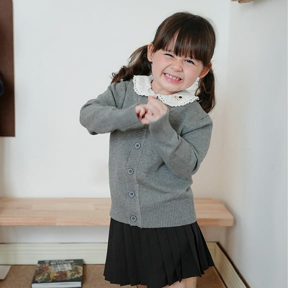 YWDJ Childrens Sweater Knitwear Sweater Cardigan Clothing Knitted Cardigan Long-sleeved Coat Gray 100CM