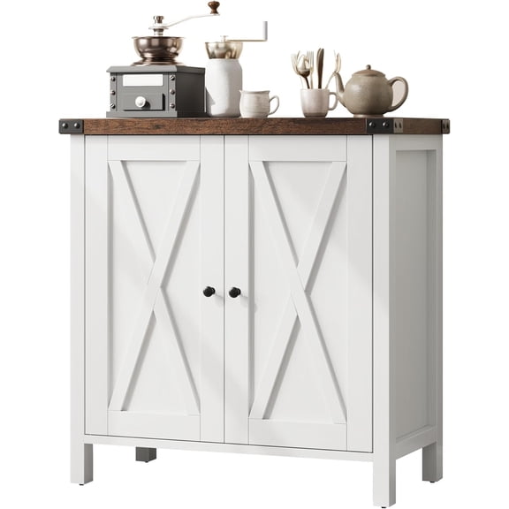 Coffee Bar Cabinet with Storage, 30" Farmhouse Kitchen Storage Cabinet with Adjustable Shelf, Console Table for Dining Room, Living Room & Entryway,Oak with Brown