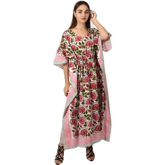 Fabric Venue Caftan Dresses for Women - Sanganeri Ethnic Prints - Free Size Kaftans for Women - Hand Block Printed Cotton Kaftans