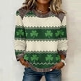 thumbnail image 3 of Craaazy Women's Funny St Patrick's Day Plus Size Long Sleeve Waffle Shamrock Tops with Crewneck Patchwork Trim Gifts, 3 of 4