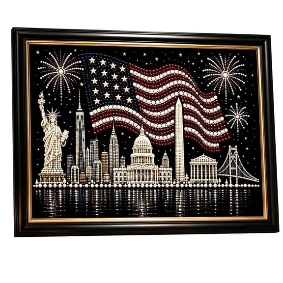 Independence Day Pearl Art DIY Kit, Patriotic 5D Diamond Painting Set with Tools, Crafts for Adults Home Decor Wall Art, Complete 7.9x5.9x1.2 Inch Art Kit for Relaxation